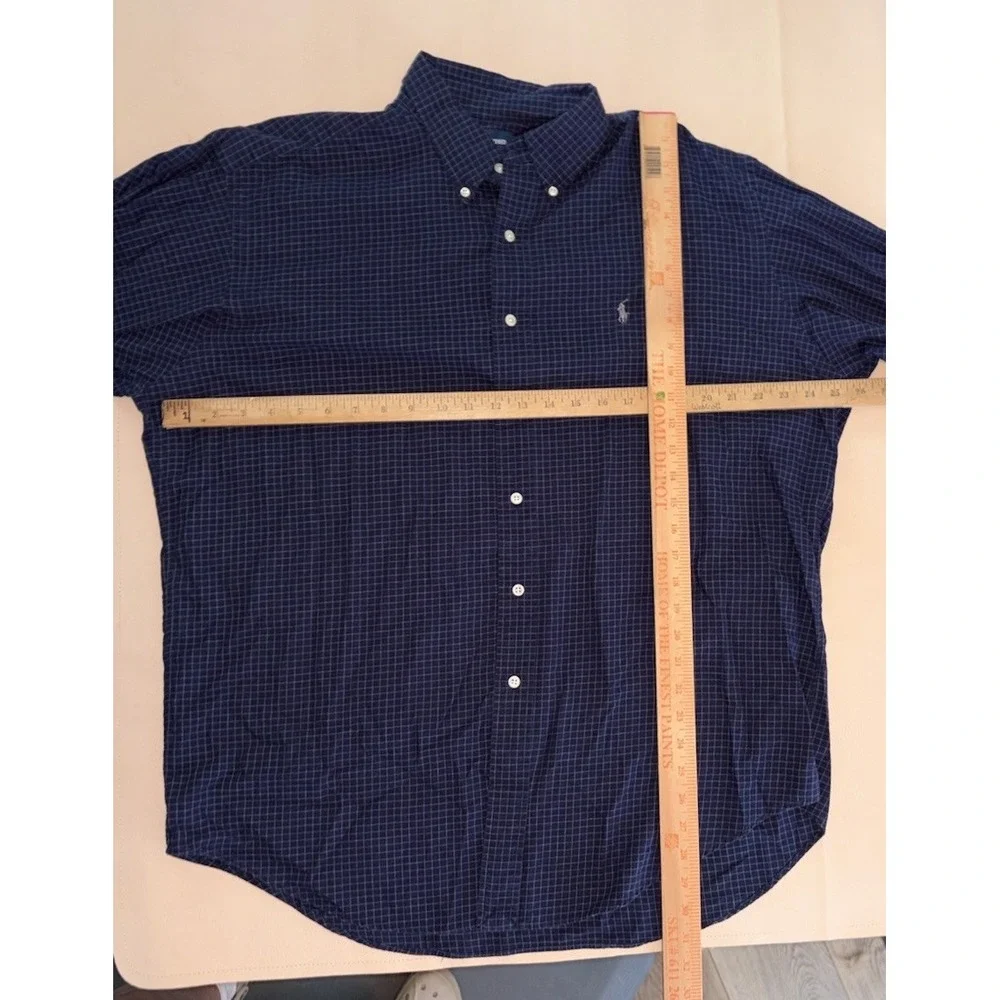 Polo Ralph Lauren Blake Navy Blue Plaid Check Button Down Mens Large Long Sleeve